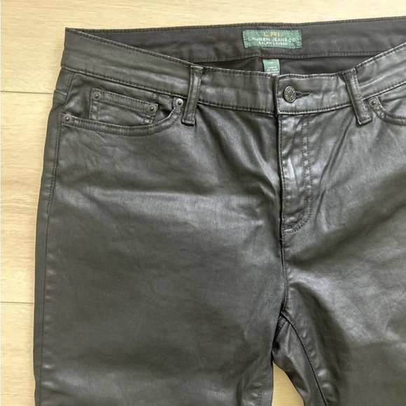 New No Tags Ralph Lauren size 14 black Wax coated Leather-like Jeans Slim - Picture 3 of 8